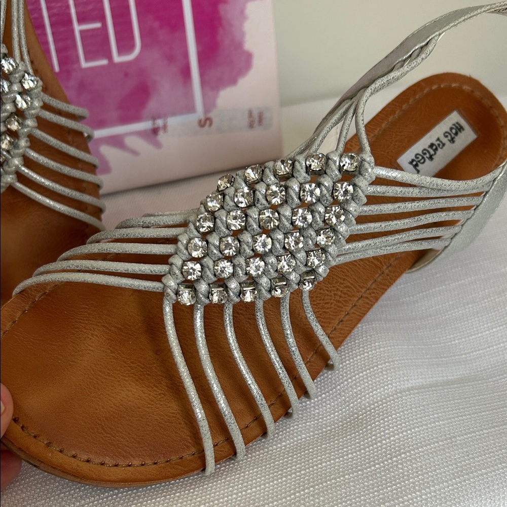 Not Rated Silver Rhinestone Multi-Strap Slingback Sandals - Picture 2 of 6